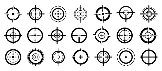 Black aim icon collection. Set of black sight icons. Aim gun icons