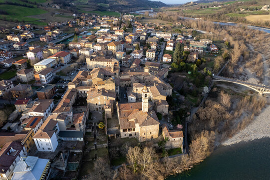 Aerial view Travo Village, Trebbia Valley, Travo, Piacenza Italy
