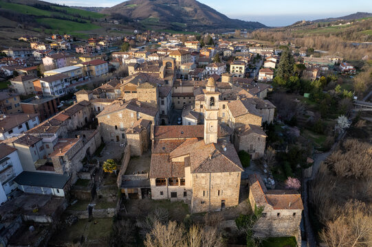 Aerial view Travo Village, Trebbia Valley, Travo, Piacenza Italy