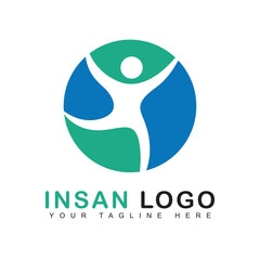 Abstract round logo icon with happy human silhouette. Sport, fitness, medical or healthcare center logo design concept.