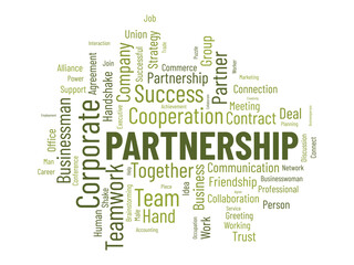 Word cloud background concept for Partnership. Business teamwork success, friendship strategy of company success. vector illustration.