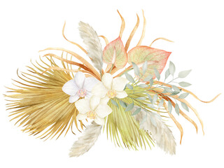 Bouquet border banner Frame Label Flower Dried plants botanical nature exotic style Watercolor Illustration