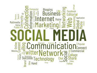 Fototapeta premium Word cloud background concept for Social media. Global online communication progress with social networking success. vector illustration.
