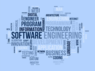 Word cloud background concept for Software engineering. computer programming system, cloud technology development of application management. vector illustration.