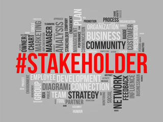 Word cloud background concept for stakeholder. employee diagram, business management strategy of company connection. vector illustration.