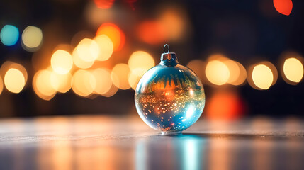 Fototapeta na wymiar Christmas background with Christmas ball and bokeh lights, generative AI.