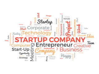Word cloud background concept for Startup Company. Entrepreneurship idea, project innovation opportunity of corporate plan. vector illustration.