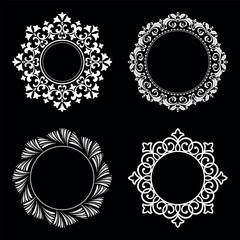 Set of decorative frames Elegant vector element for design in Eastern style, place for text. Floral black and white borders. Lace illustration for invitations and greeting cards.