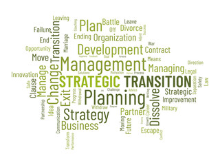 Fototapeta premium Word cloud background concept for Strategic transition. Business planning progress for change future goal. vector illustration.