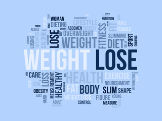 Word cloud background concept for weight Lose. Diet with healthy food for losing overweight or living healthy life. vector illustration.