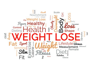 Word cloud background concept for weight Lose. Diet with healthy food for losing overweight or living healthy life. vector illustration.