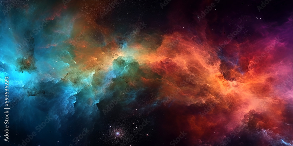 Wall mural galaxy universe background with multicolored fractal nebula dust. generative ai
