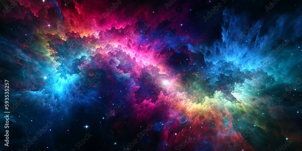 Wall mural galaxy universe background with multicolored fractal nebula dust. generative ai