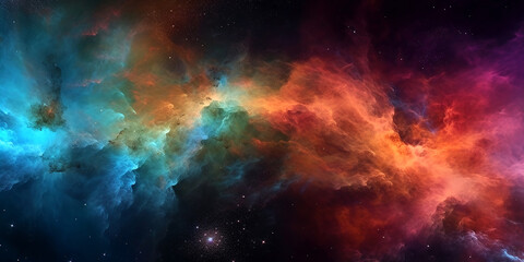 Obraz na płótnie Canvas galaxy universe background with multicolored fractal nebula dust. Generative ai