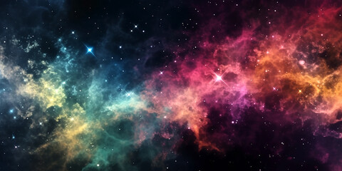 Fototapeta na wymiar galaxy universe background with multicolored fractal nebula dust. Generative ai