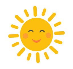 Cute sun icon isolated on white background.