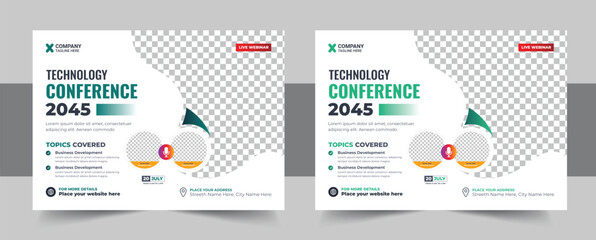 Live webinar and corporate horizontal business conference flyer template and annual conference meeting workshop banner, conference event banner layout