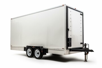 Back view of closed trailer isolated over white background. Mockup. Generative AI