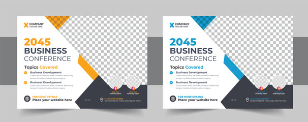 Creative horizontal business conference flyer template bundle or online webinar and technology conference social media banner layout, live webinar event invitation banner design template