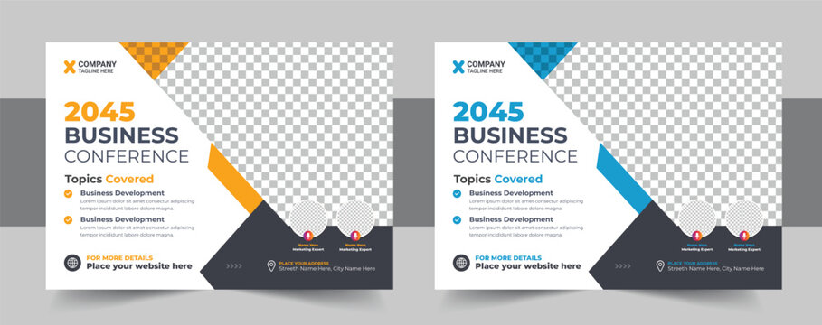 Creative horizontal business conference flyer template bundle or online webinar and technology conference social media banner layout, live webinar event invitation banner design template