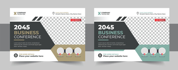 Corporate horizontal business conference flyer template bundle or online webinar and technology conference social media banner layout, live webinar event invitation banner design template