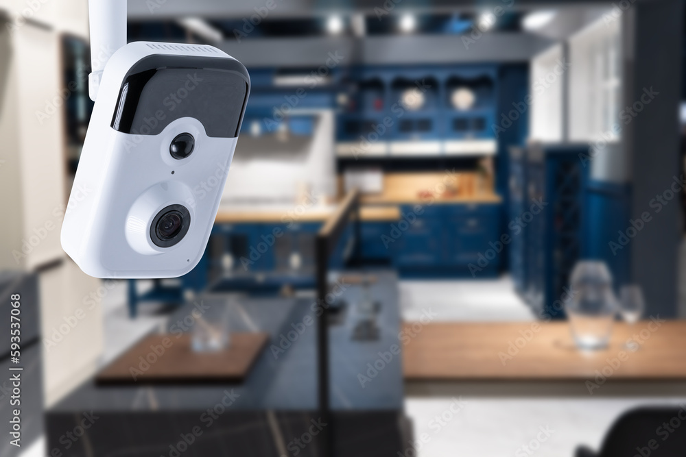 Aufkleber security camera high tech smart home security technology. copy space.