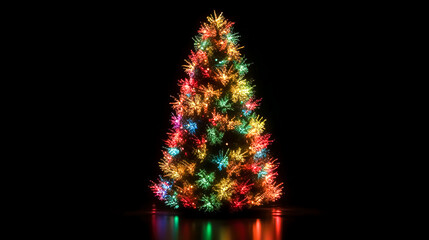 Fototapeta na wymiar Christmas tree made of colorful fireworks on a black background, generative AI.