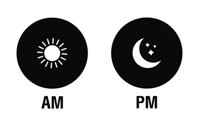 AM and PM symbol icon. Sun and moon. Vector illustration