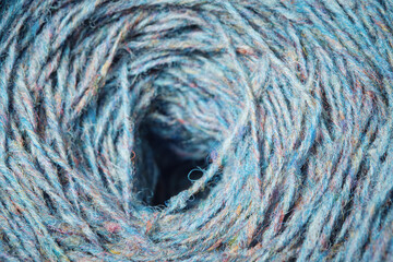 Blue organic lambswool ball. Close-up.
