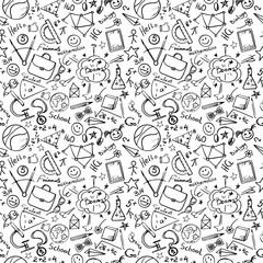 seamless black and white pattern on a school theme with design elements