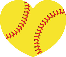A heart shaped softball ball representing a love of the game of softball