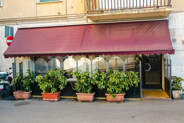 Pisa, Italy - March 18, 2022: Old houses in Pisa, Tuscany, Italy. Beautiful Italian street of old provincial town. street decorated with flowers and plants in pots. Street view and facad