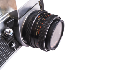 PNG Old vintage analogue photo camera in corner isolated PNG image