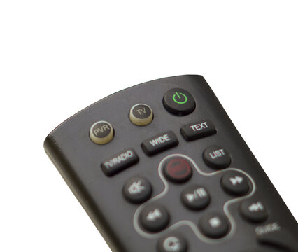 PNG TV remote control with focus on and off button on a white background PNG image