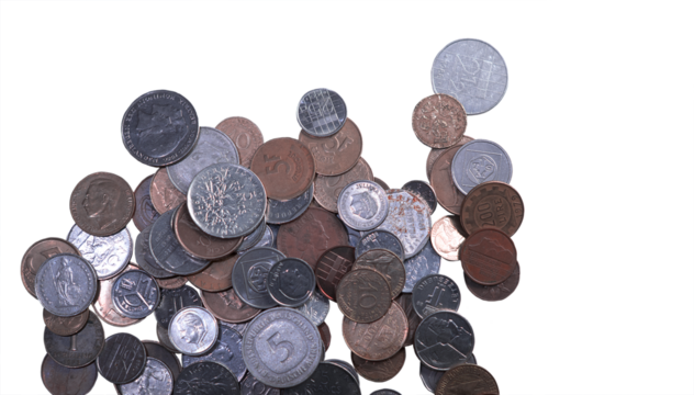 A pile of old european coins stacked PNG Isolated 
