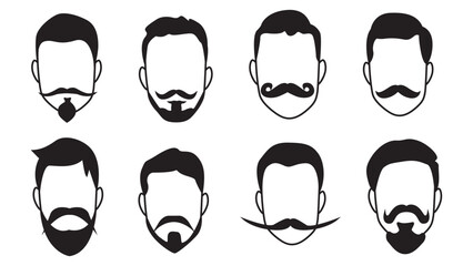 Mens faces, set. Haircuts, beards, mustaches set. Icons. Vector