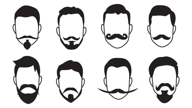 Mens faces, set. Haircuts, beards, mustaches set. Icons. Vector