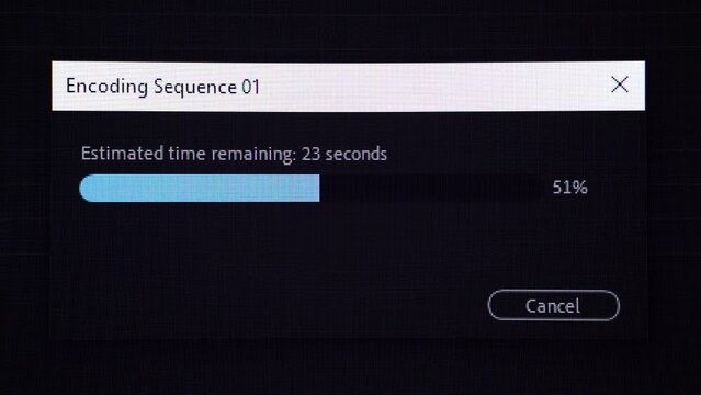 Video editing. Exporting a sequence. Progress bar. Close up