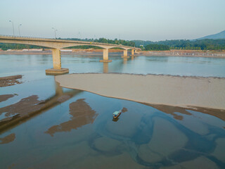 Fototapeta na wymiar Riverscape of Da river at Dong Quang bridge in Thanh Thuy, Phu Tho, Vietnam
