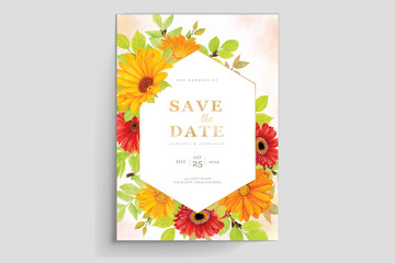 elegant summer floral and leaves wedding invitation card set
