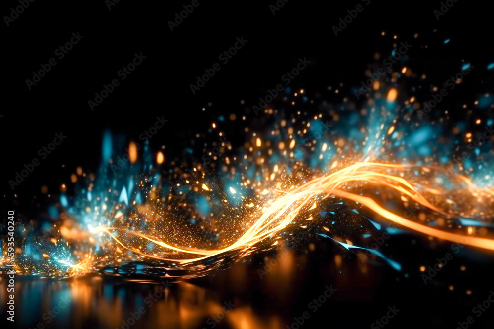 Poster blue and orange abstract technology background. created with generative ai technology.