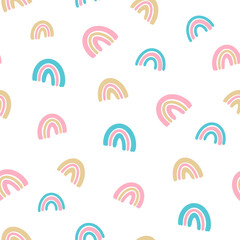 Pink and Blue Rainbow Seamless Pattern, Scandinavian Cute Doodle Childish Background for Nursery Interior or Fabric Textile and Baby Shower