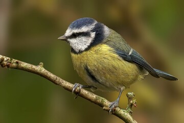 Closeup of a Eurasian blue tit, Cyanistes caeruleus.