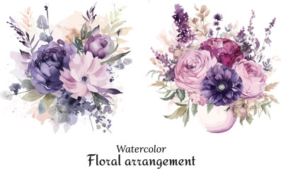 Purple flower arrangement watercolor bouquet