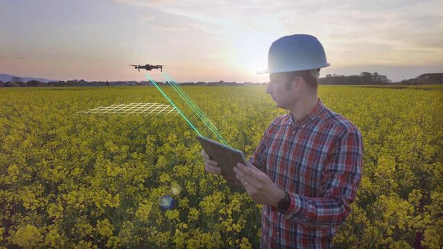Agricultural scientist analyzing data collected by the drone - motion graphics render