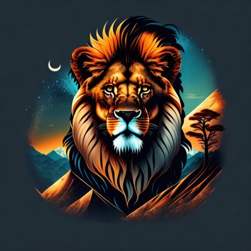 lion head in front. Lion head illustration, computer Generative AI stock illustration image