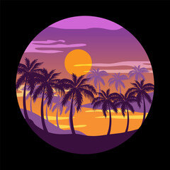 tropical beach vector illustration. illustration in a circle