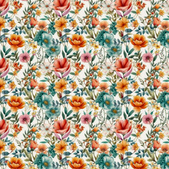Floral Fantasy Tulips, Roses Watercolor Seamless Pattern AI generated
 