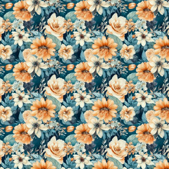 Floral Fantasy Tulips, Roses Watercolor Seamless Pattern AI generated
 