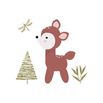 The vector image of a deer is perfect for decorating a children's room and printing on fabric and paper.